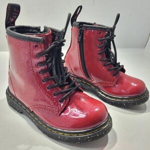 DR. MARTENS 1460 LACE UP FASHION TODDLER BOOT SIZE 8 RED COSMIC GLITTER